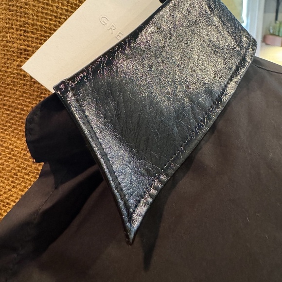 NWT Grey Lab Los Angeles, PU Collared Oversized Shirt - Picture 5 of 7